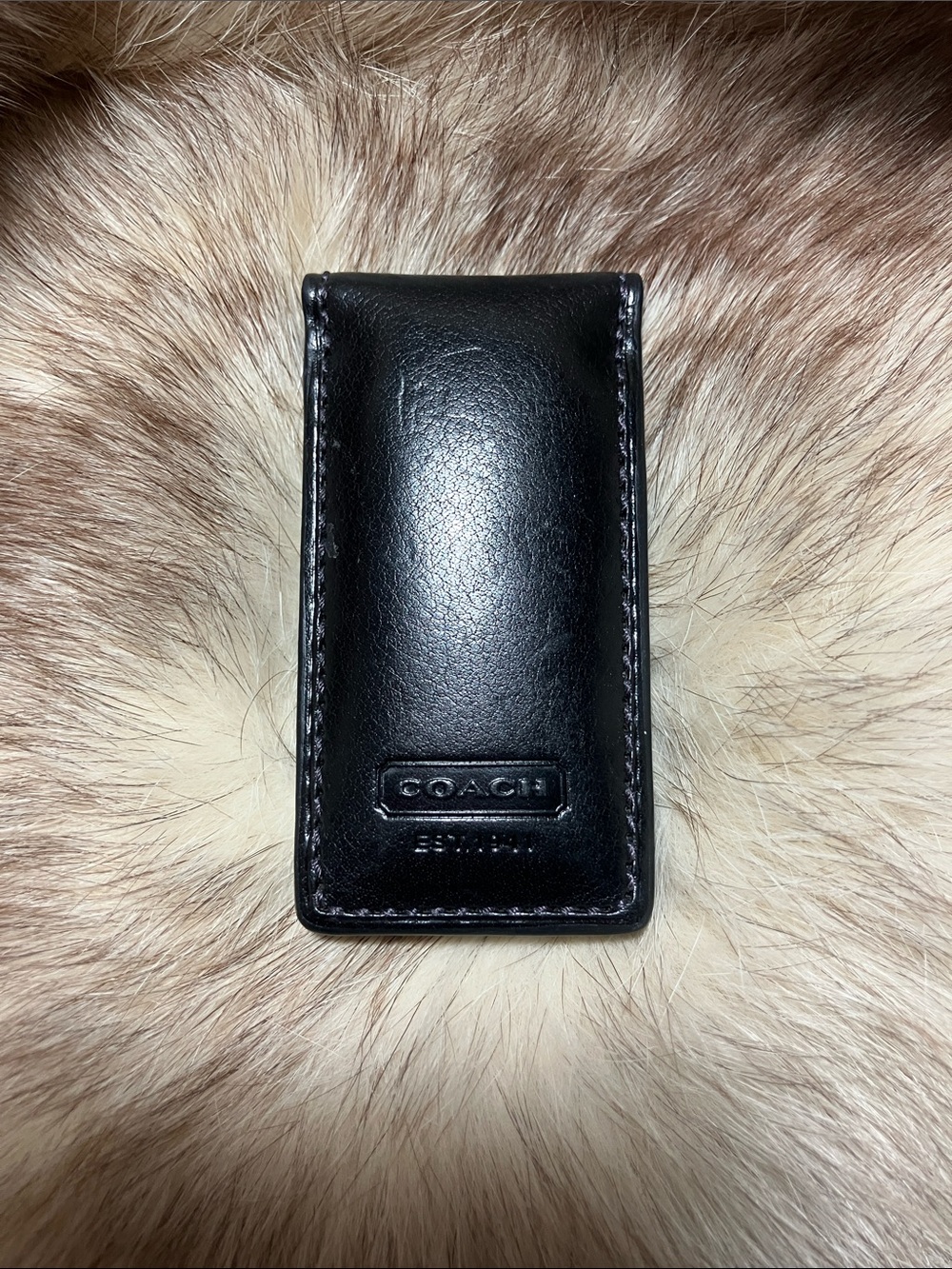 Coach Black Smooth Leather Money Clip with Embossed Logo